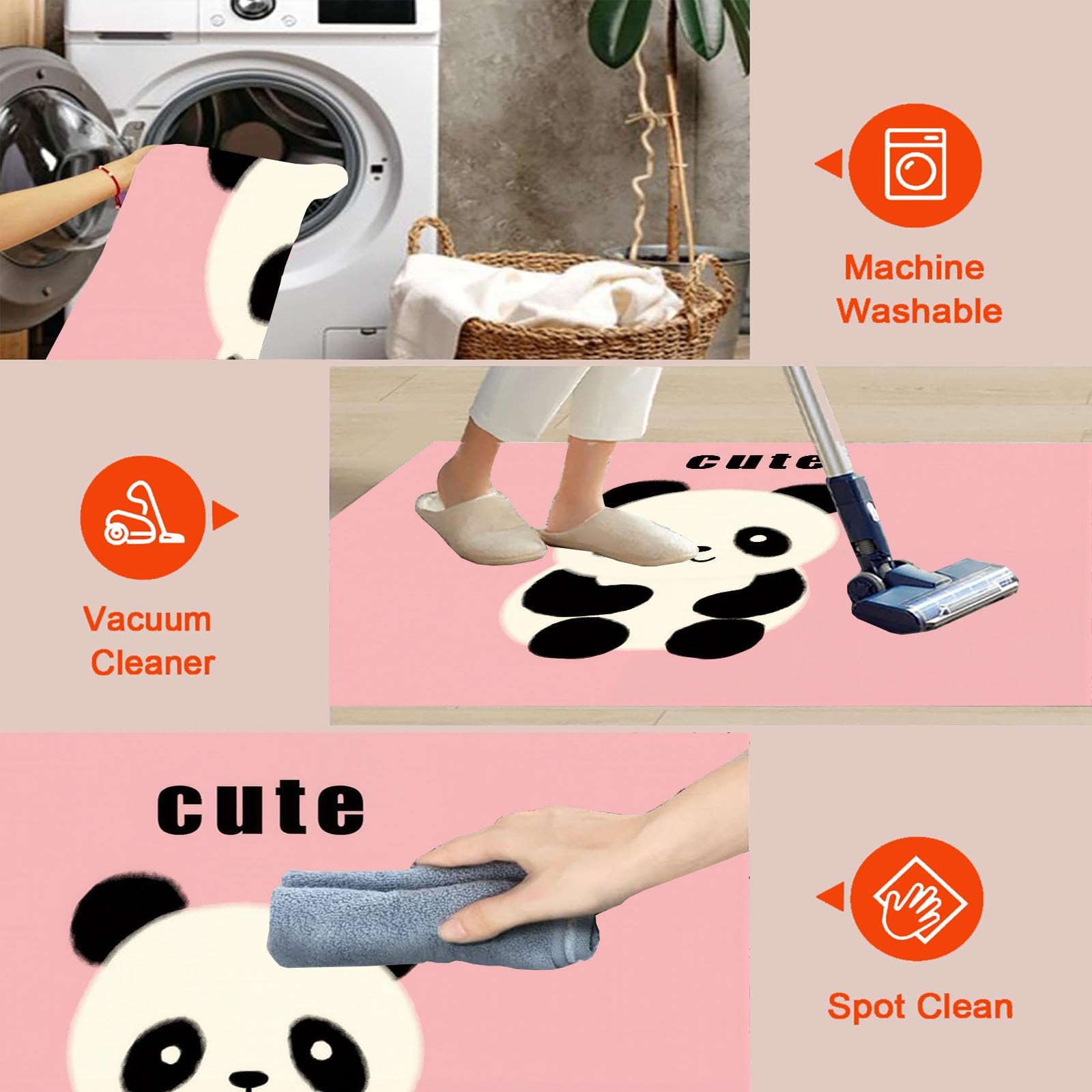 Waschbar Fußmatte Cartoon Panda - 80x120cm -Willkommen Fussmatte Minimalistische Tiere rutschfeste Fußmatte für den Eingang für Hauseingänge, Flure, Außentüren
