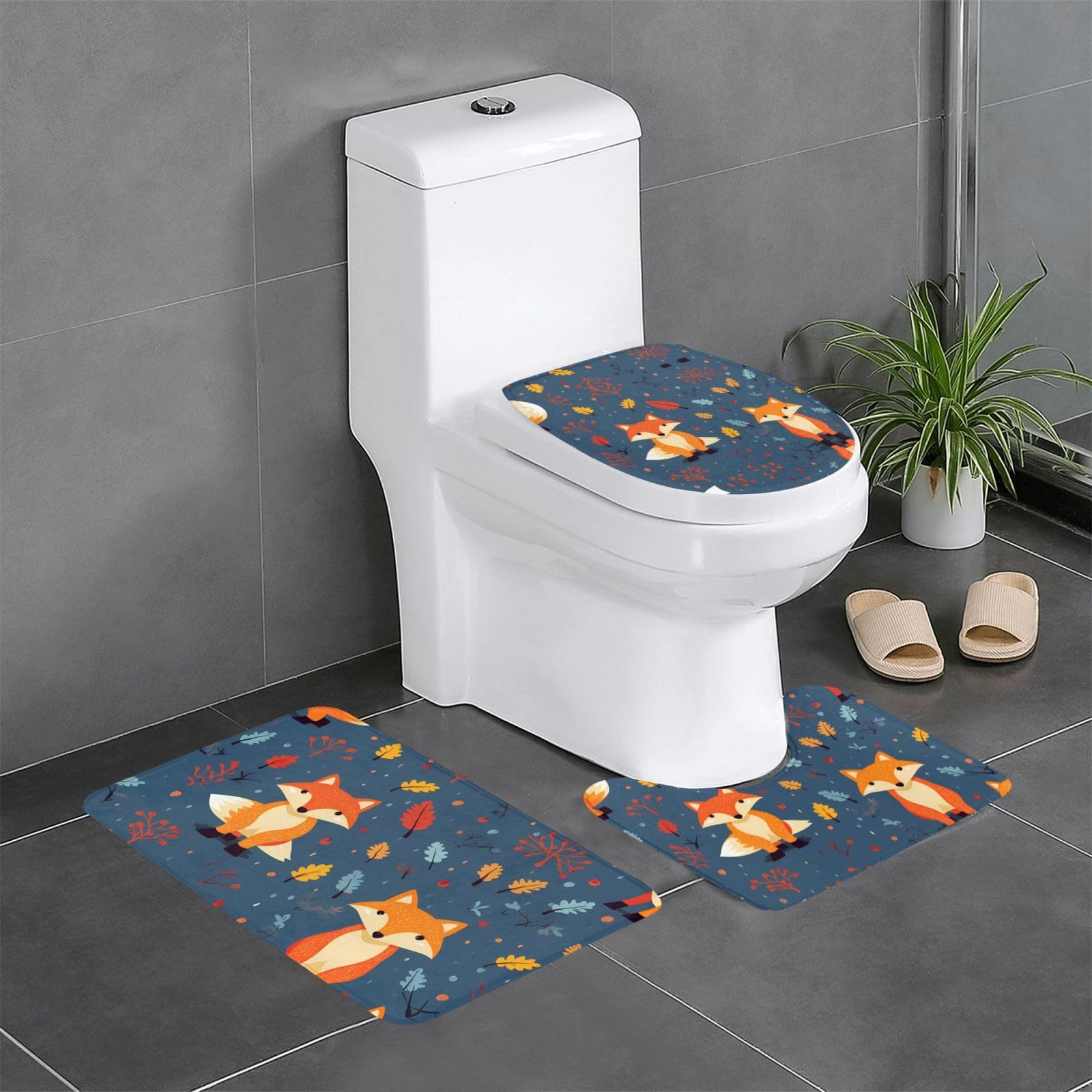 Lot de 3 tapis de salle de bain Fall Fox antidérapants pour toilettes et coiffeuse