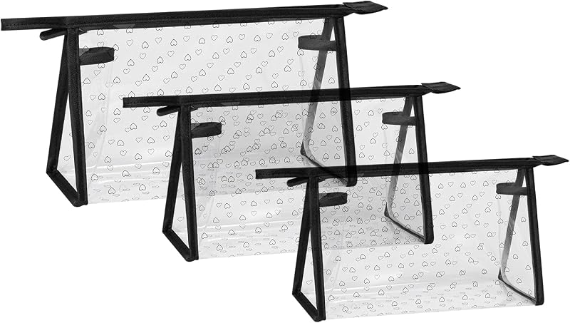 Necessaire GIVLEFLY transparente em TPU com zíper e alça, conjunto com 3