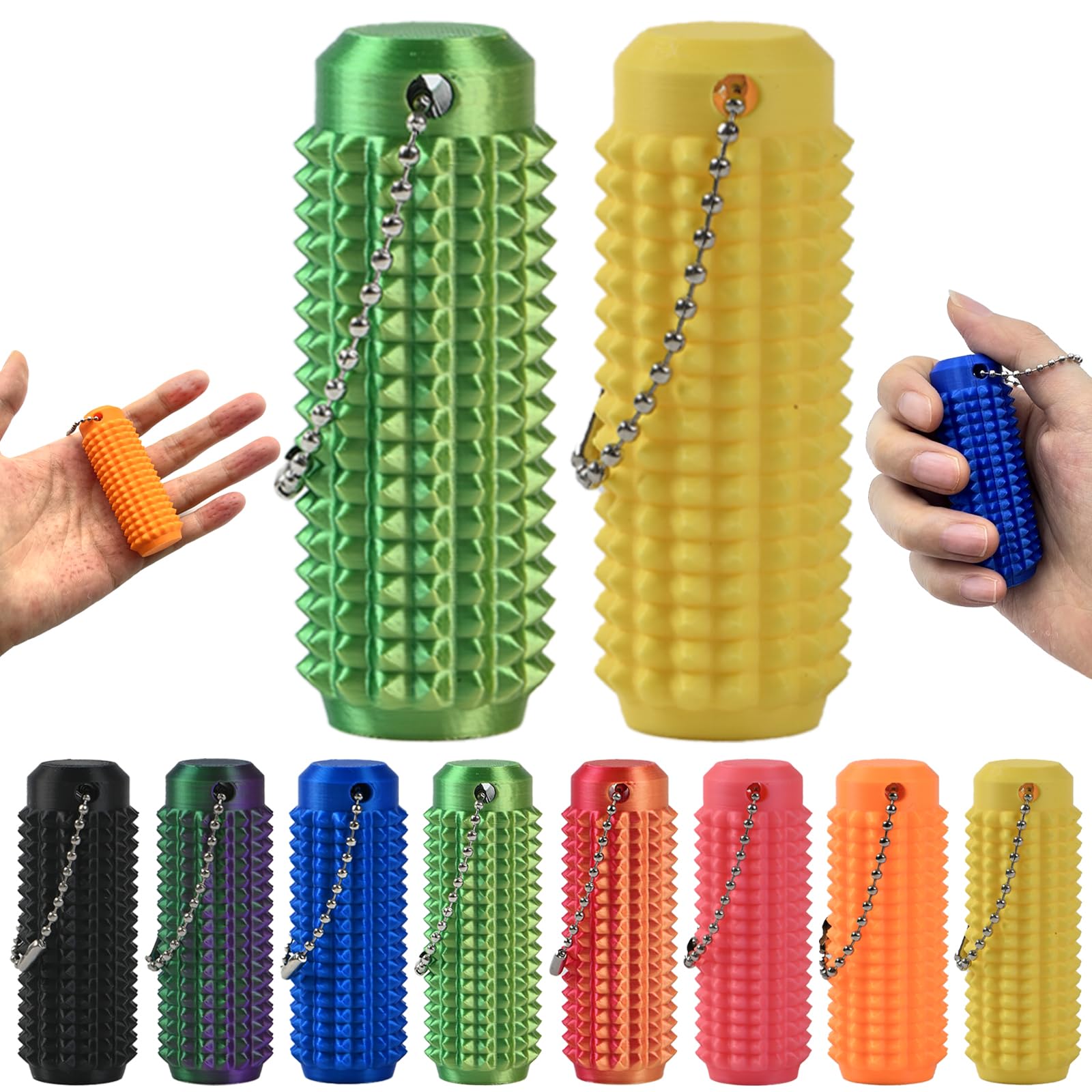 2Pcs Little Ouchies Fidget Spiky Keychain for Adults - 3D Printed Sensory Stress Relief Toy for Anxiety, Focus &amp; Pain Stimulation, Portable ADHD Autism Fidget Toys (Green &amp; Yellow)