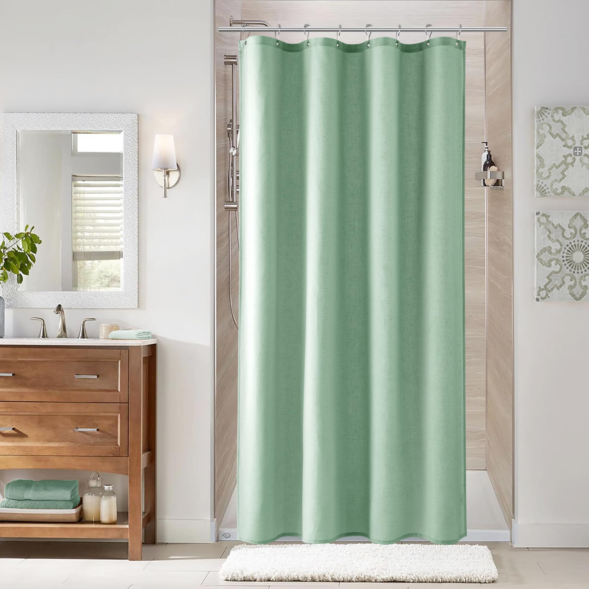 Naturoom Linen Shower Curtain 42x72 Inch for Bathroom Aqua Green 1 Panel