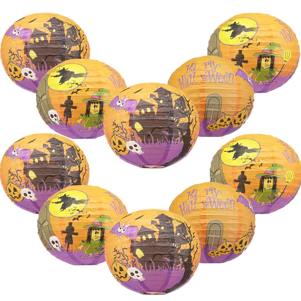 Time to Sparkle 10 Pack Tissue Paper Round Lanterns LampShade Lamp Shade Halloween Birthday Party Decoration | Lantern Witch, 8"(20cm) |