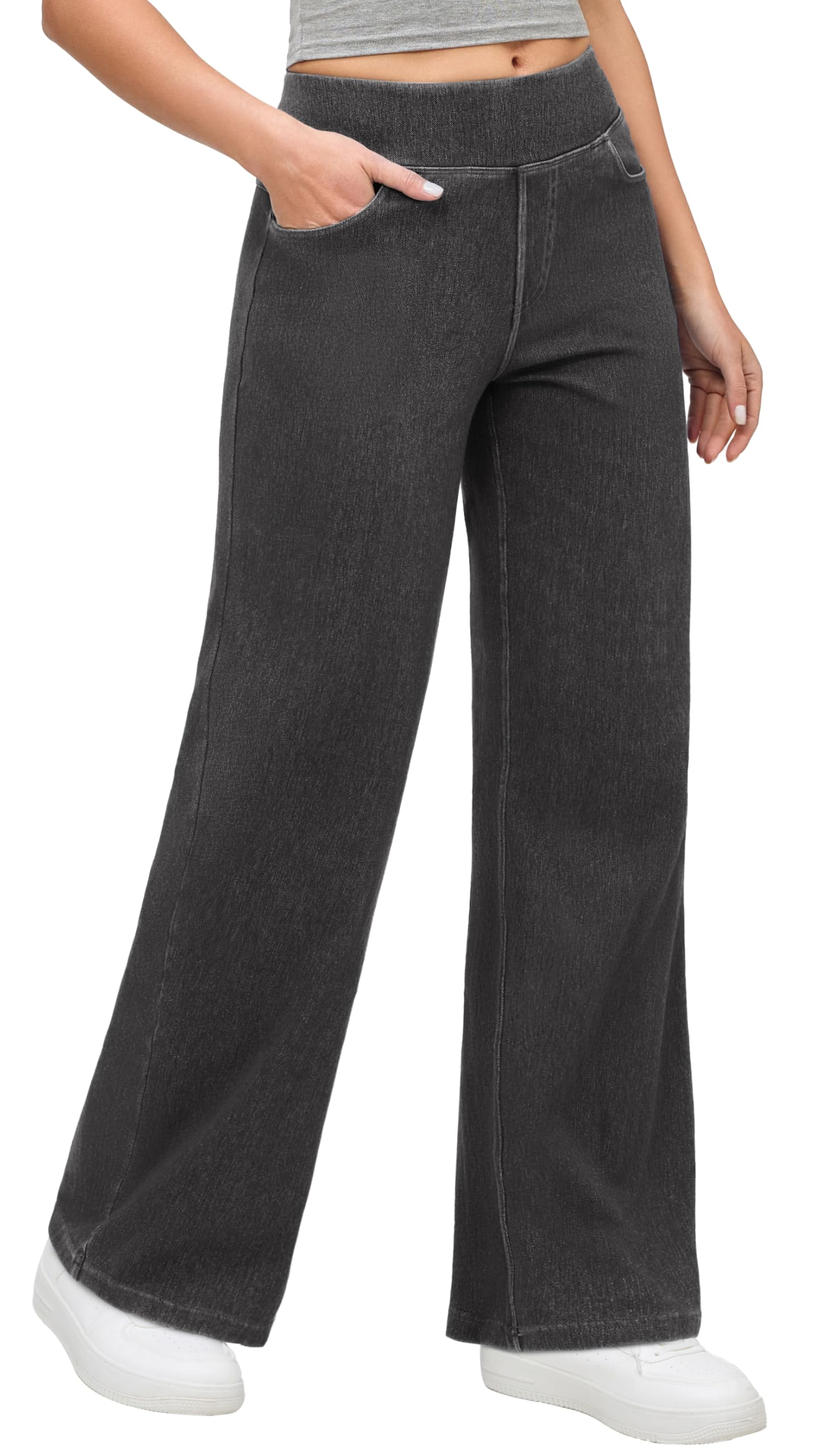 IUGA Wide Leg Jeans Woman High Waisted Pull On Baggy Jeans for Women Stretchy Trendy Womens Jean Straight Casual Denim Pants