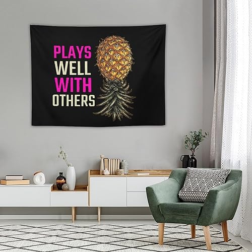 Vista 3 de Heucapc Tapiz de piña al revés que juega bien con otros, tapiz de fiesta de The Swing Nation para dormitorio, decoración estética de pared