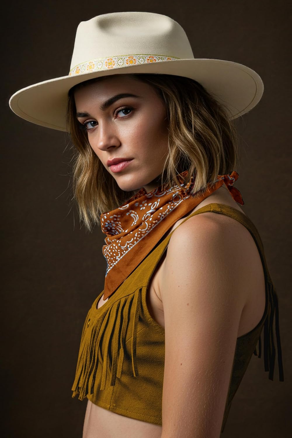 Wide Brim Boho Western Hat for Men - Felt Fedora Hat with Flat Brim with Belt, Western Cowboy Style Panama with Band - Image 3