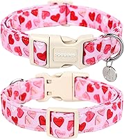 Vista 180 de DOGWONG Collar de perro de San Valentín, collar de perro con estampado de corazones para perros grandes, lindos collares de primavera, hembra