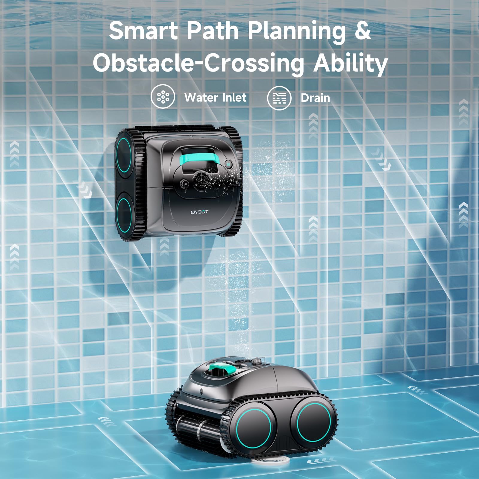(2026 Upgrade) WYBOT C1 Pool Vacuum Robot for Above Ground & Inground Pool, 150mins Cordless Pool Cleaner, 4-in-1 Wall/Waterline/Platform Cleaning up to 1,614 sq.ft, Smart Navigation, App Control — view 5