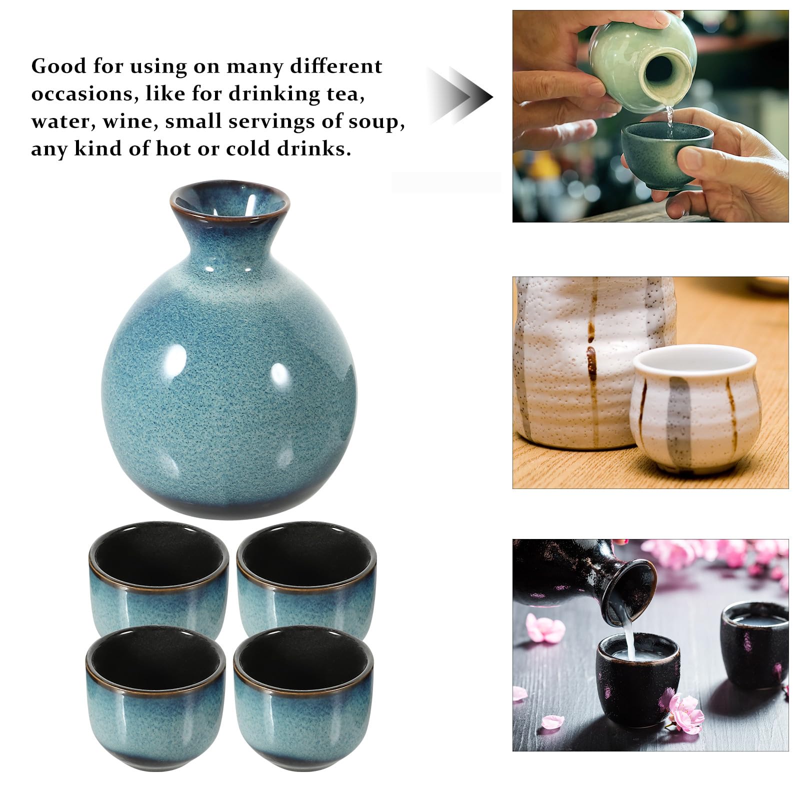 UKCOCO Services et Carafes à Saké en Céramique Tasse à Saké de Style Japonais, Surface Opacifiée et Toucher Doux, pour Hôtels et Restaurants Couleur Aléatoire