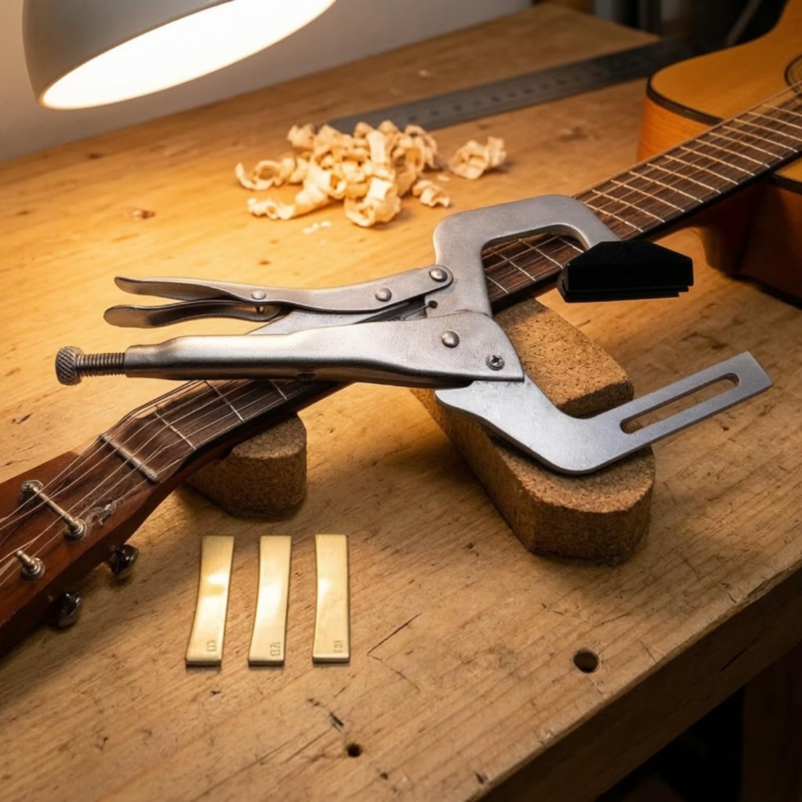 perfeclan Dispositivo de Inserción de de Diapasón Herramienta para Guitarra Manual con Almohadilla de Contacto y Soporte de Mástil Acolchado Adecuado para Técnicos y Ajuste de