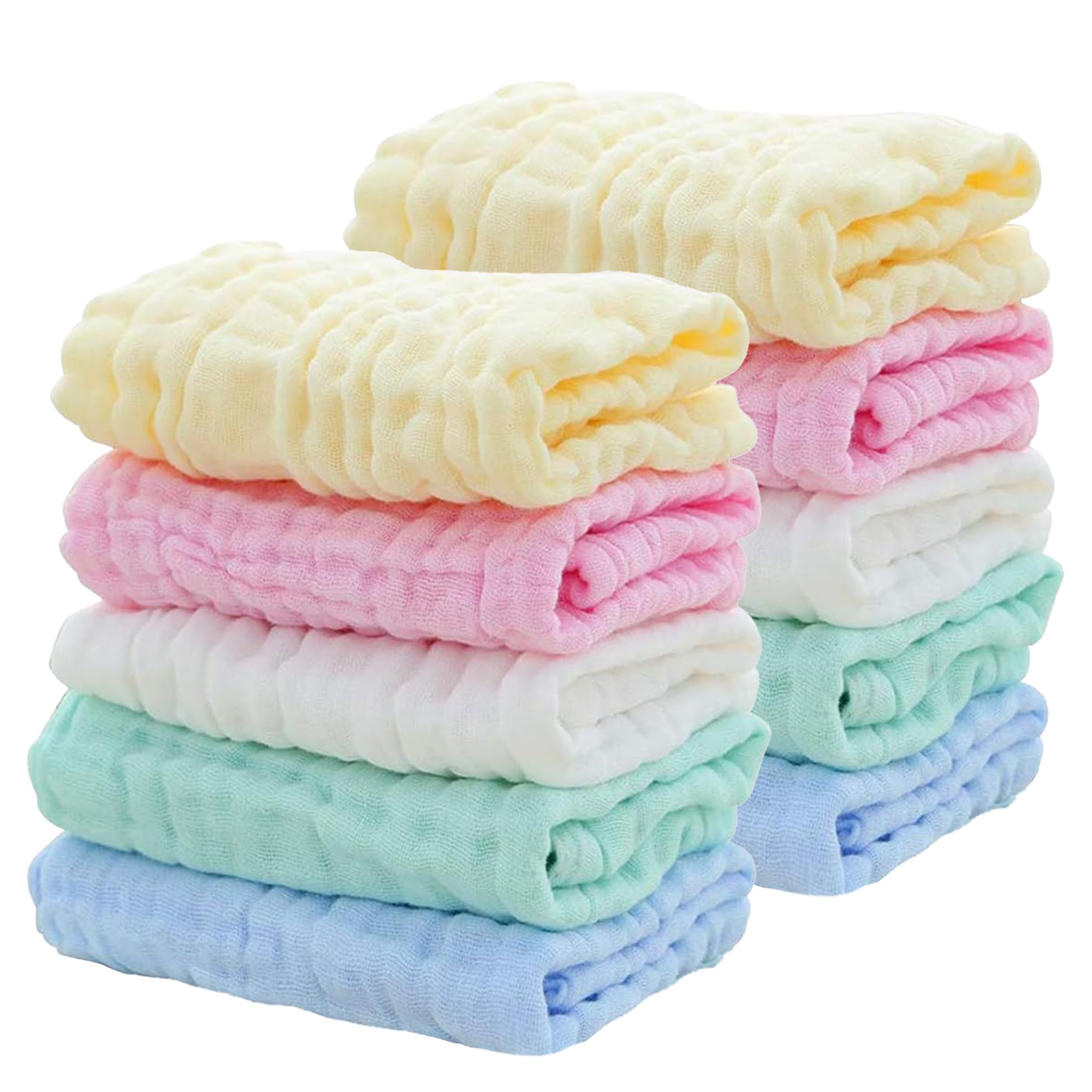 Dream Picks 10 Pack Soft Muslin Unisex Baby Washcloths For Daily Use, 100% Cotton Set For Delicate Skin. Soft and Super Absorbent, Newborn Baby