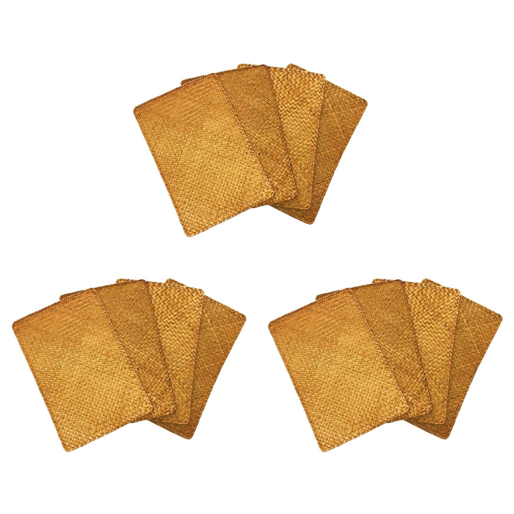 Hndhbfgrt Pack of 12, Natural Seagrass Place MatHand-Woven Rectangular Rattan Placemats Straw Tea Cup Mat Potholder