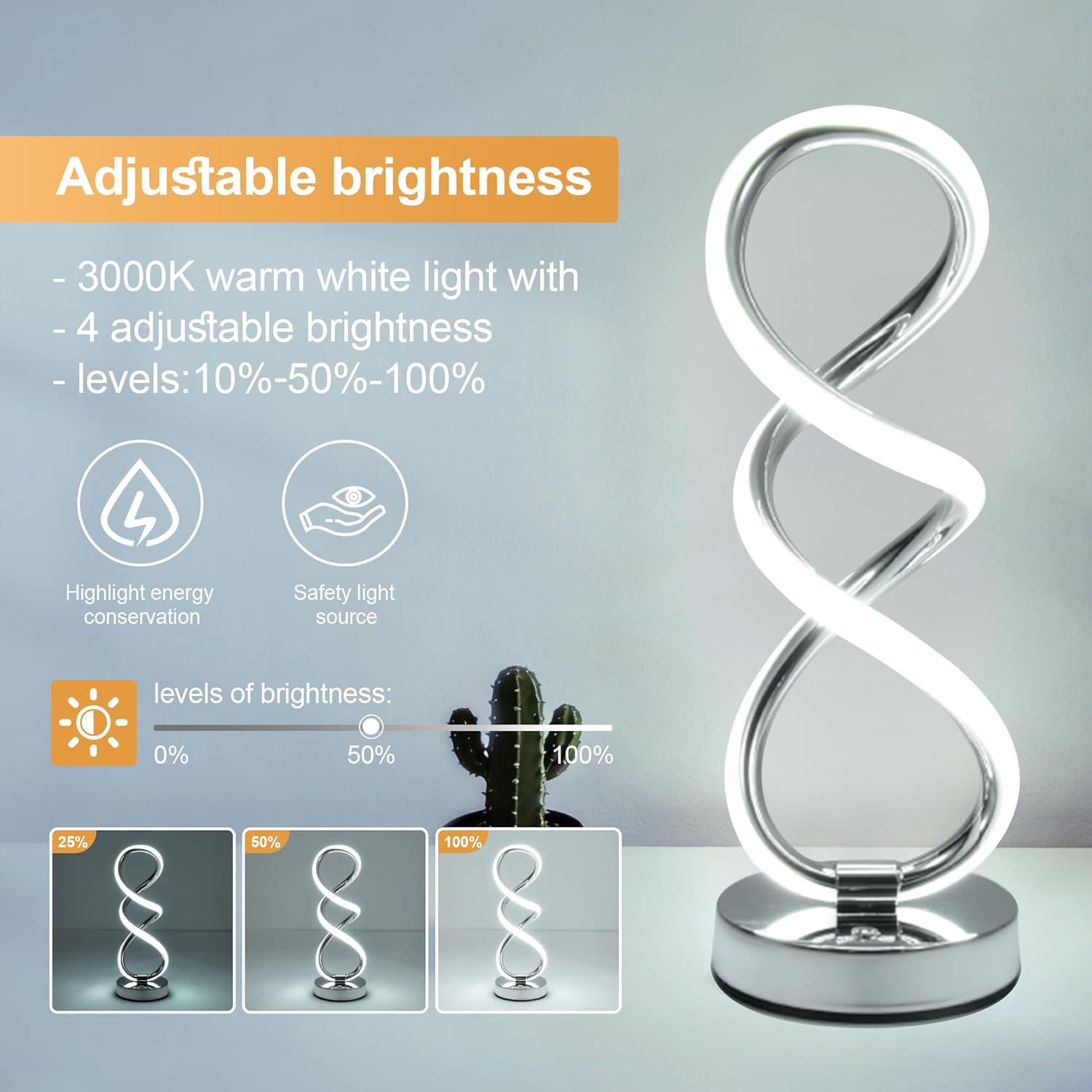 Modern Spiral Table Lamp, Double Helix Touch Dimmable Bedside Reading Lamp for Nightstand, Unique Spiral Design, Night Light for Living Room, Bedroom, Cool Lamp