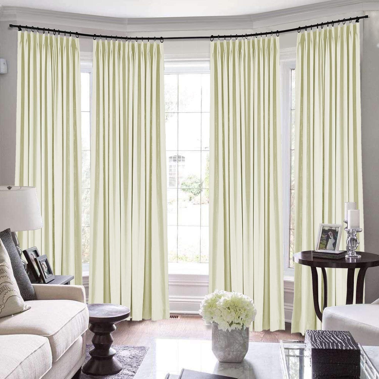 TWOPAGES Pinch Pleated Extra Long Curtains, 240 Inch Long Natural Linen Curtains for Living Room/Bedroom Window Drape, 7084-0 Paper White, 1 Panel 50Wx240L