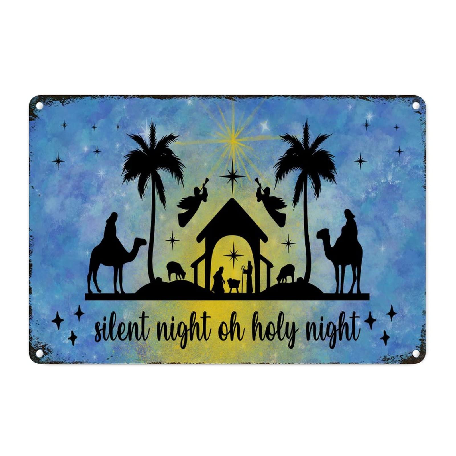 Panneau en métal crèche de Noël vintage en aluminium pour décoration de salon 30x45 cm