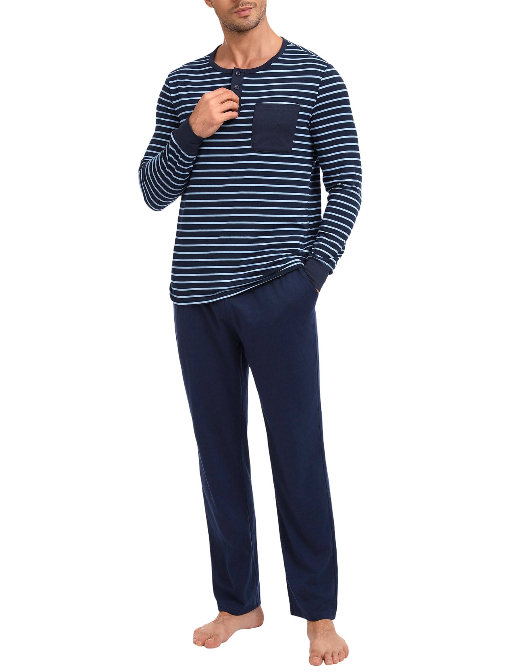 Leversic Pigiama Uomo Invernale Pigiama Uomo Cotone Pigiami da Uomo Lungo Pigiama Uomo Lungo Leggero Set Pigiama da Uomo S-3XL