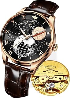 OUPINKE Mens Watches Skeleton Automatic Mechanical Premium with Calendar Sapphire Crystal Tungsten Steel Waterproof Wrist Watch