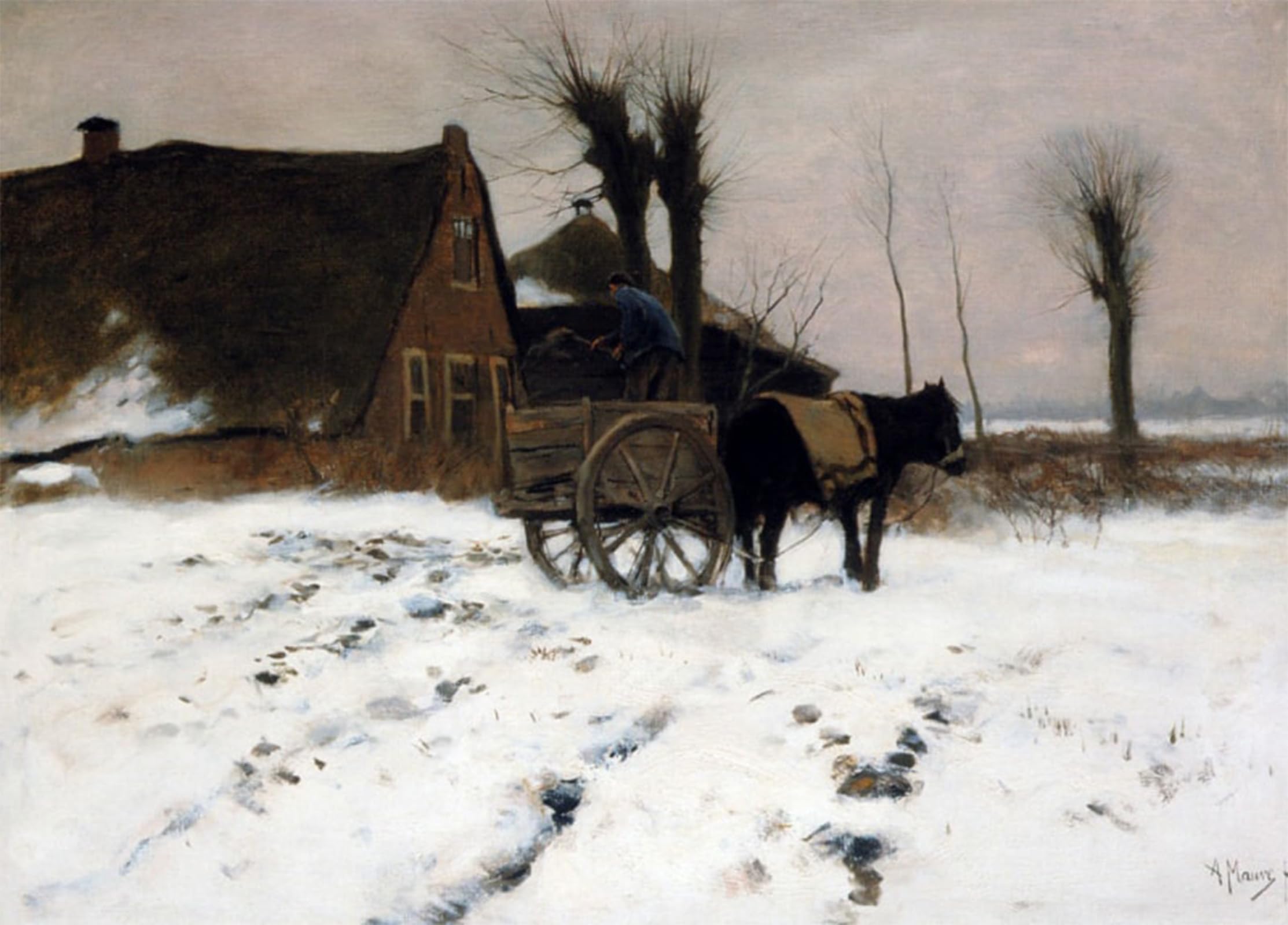 POSTERIIk Famous Animal Posters Vintage Picture Farm in Winter by Anton Mauve Modern Wall Decor for Home Decor 60x90cm