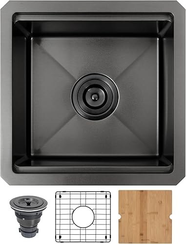 MONSINTA Fregadero de barra negra, fregadero de barra de montaje inferior, fregadero de barra pequeña de 15 x 15 pulgadas, fregadero de