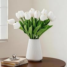 THARAHT Artificial Tulips Bouquet White, 20 Count
