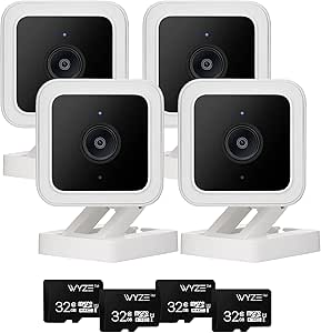 WYZE 24/7 Recording DIY Home Security System Indoor/Outdoor AI Person Detection Color Night Vision Compatible with Alexa Up to 7 Days of Rolling Security Footage 4 Camera + 4 SD Card Kit 8 Piece Set asin的图片