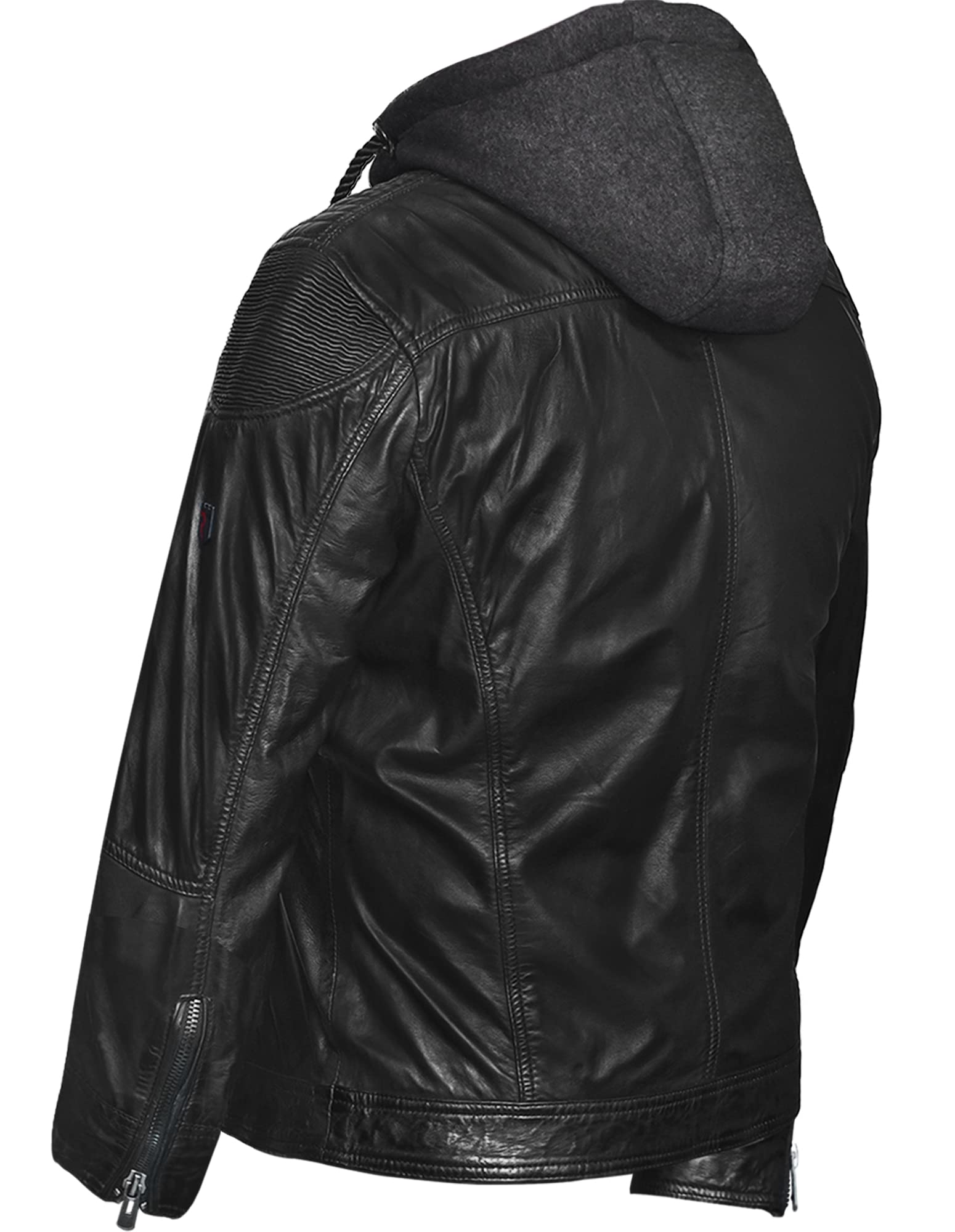 Herren Lederjacke Felix Bikerjacke Echtleder Jacke Vintage aus feinstem Lammnappa Leder mit Abnehmbarer Kapzue-Hoodie