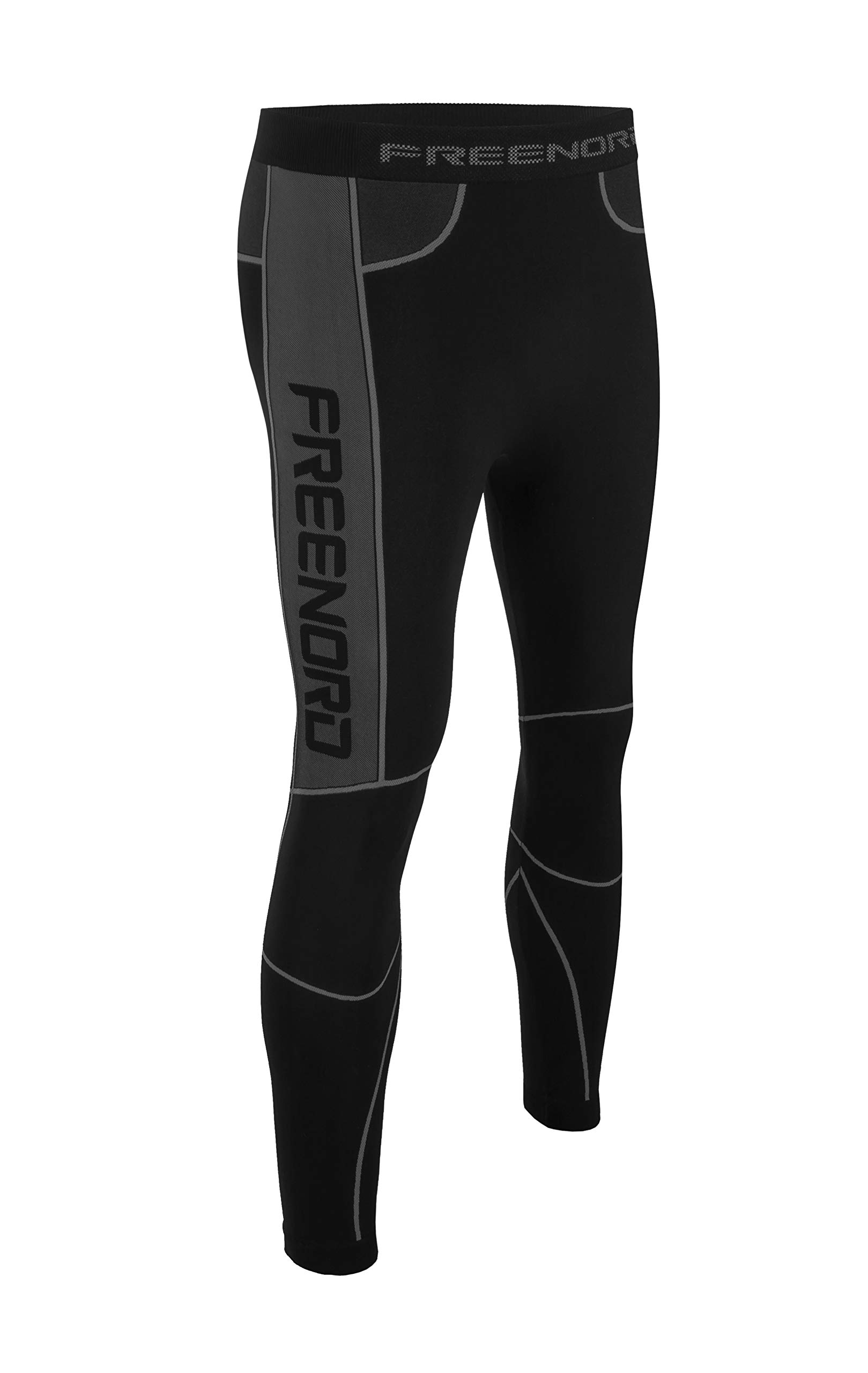 Freenord POWERTECH EVO Men's Thermoactive Seamless Running Long Pants – Reflective (Black/Grey, XXL)