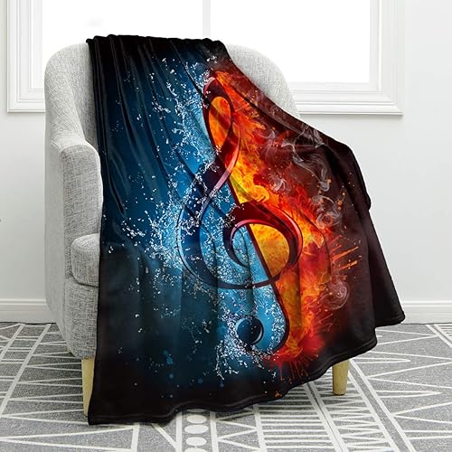 Jekeno Manta de notas musicales, suave y cálida, color negro, para sofá o cama, 50 x 60 pulgadas