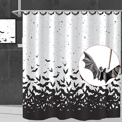 Miniatura 2 de CHICTIE Ganchos de cortina de ducha de Halloween, bonitos anillos de ducha decorativos de murciélago para cortinas de ducha, juego de 12 ganchos de