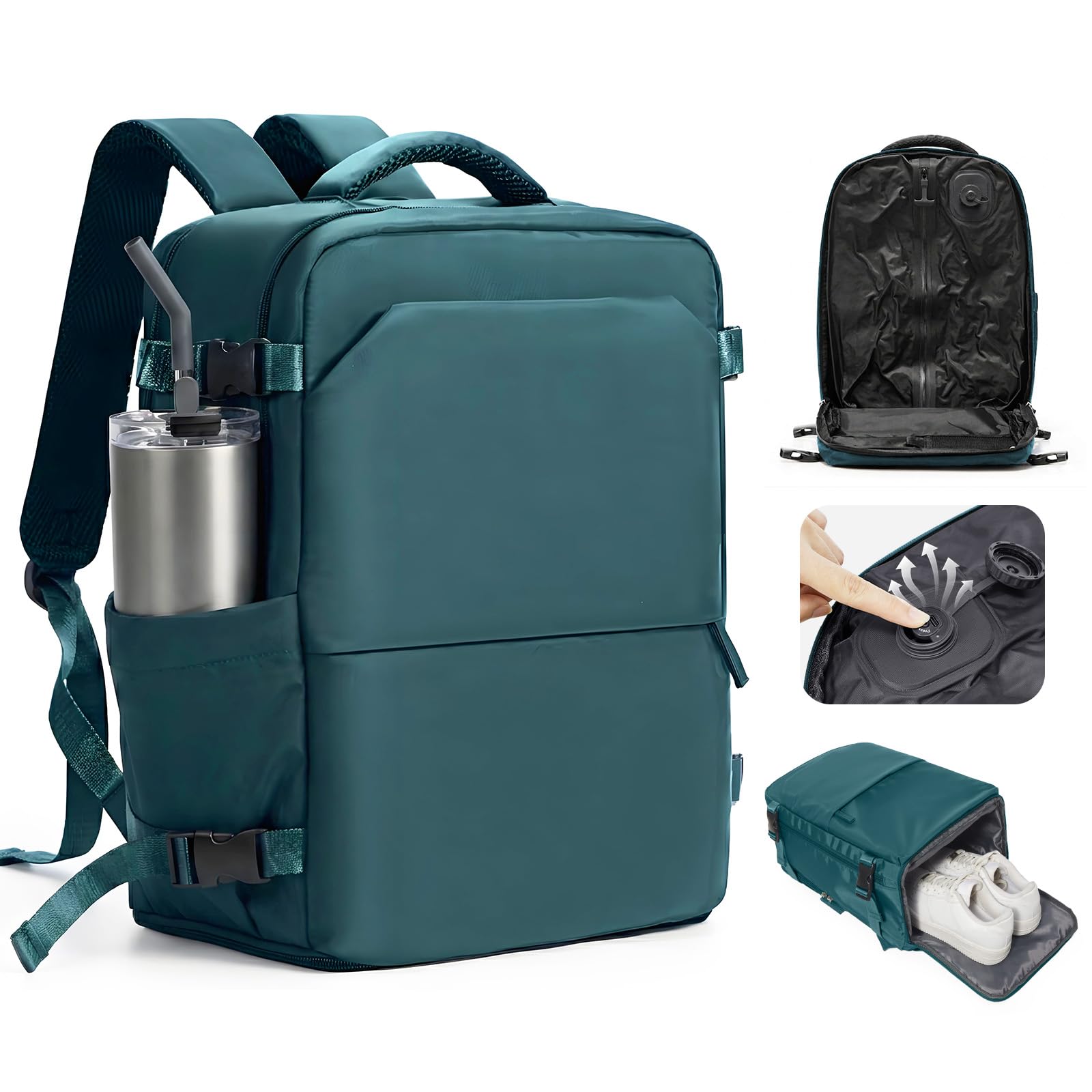 kibachev Vakuum Rucksack Handgepäck Flugzeug 40x30x20 für Ryanair, Reiserucksack mit Schuhfach, Laptop Rucksack Herren Damen, Travel Backpack