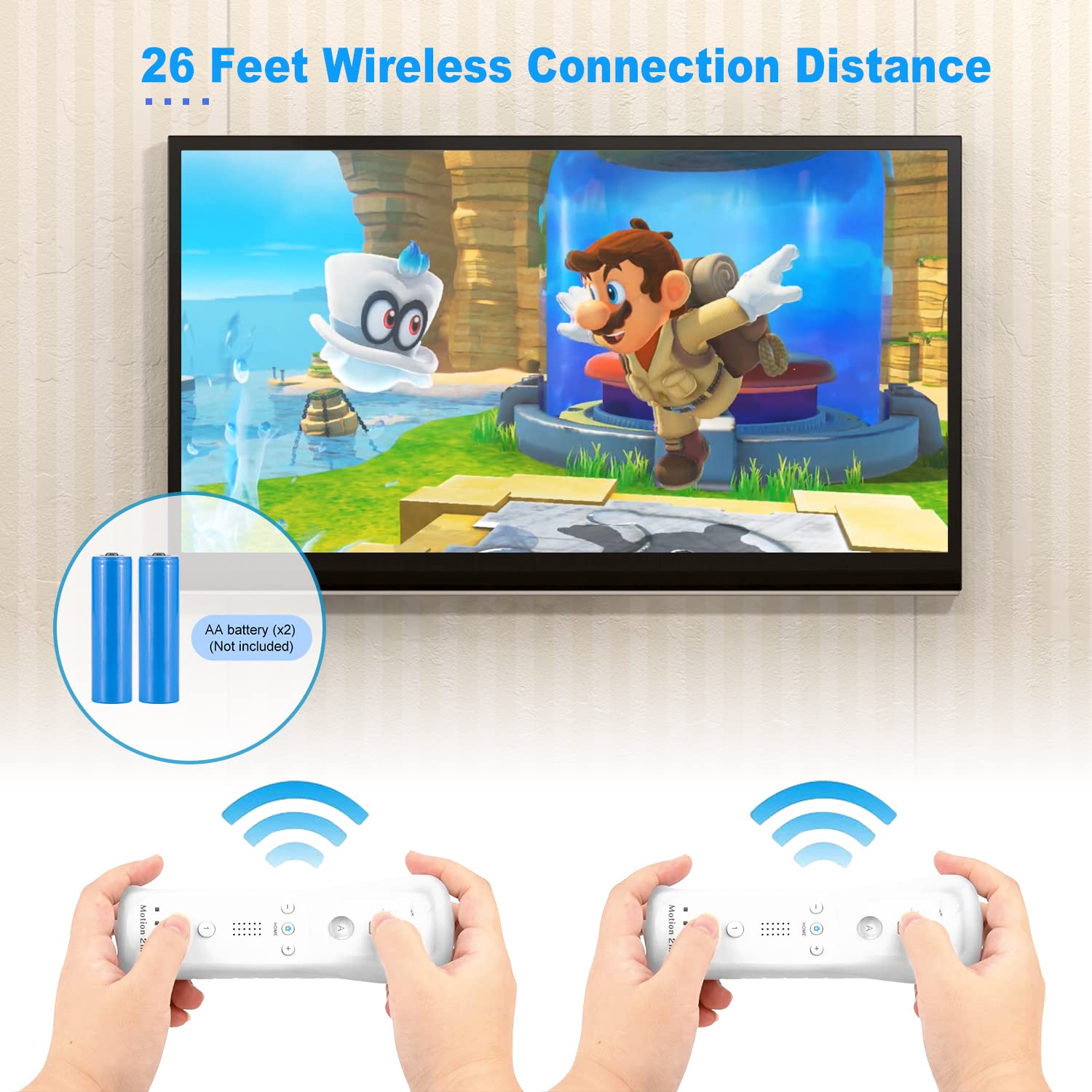 Lot de 2 manettes sans fil de rechange pour manette Wii compatible avec console Wii/Wii U avec dragonne et étui en silicone