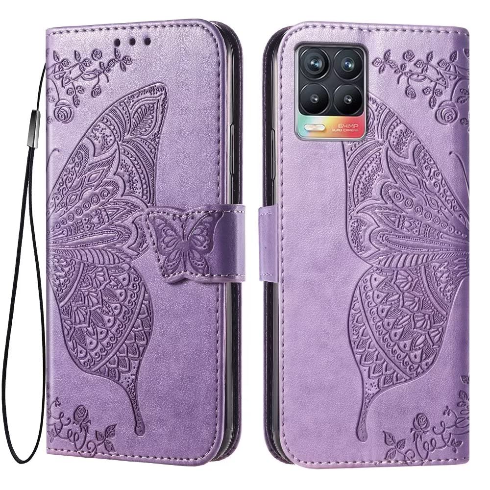 Custodia in pelle per Realme 8 / Realme 8 Pro 4G, dolce gatto Custodia flip con funzione stand e portafoglio verde chiaro