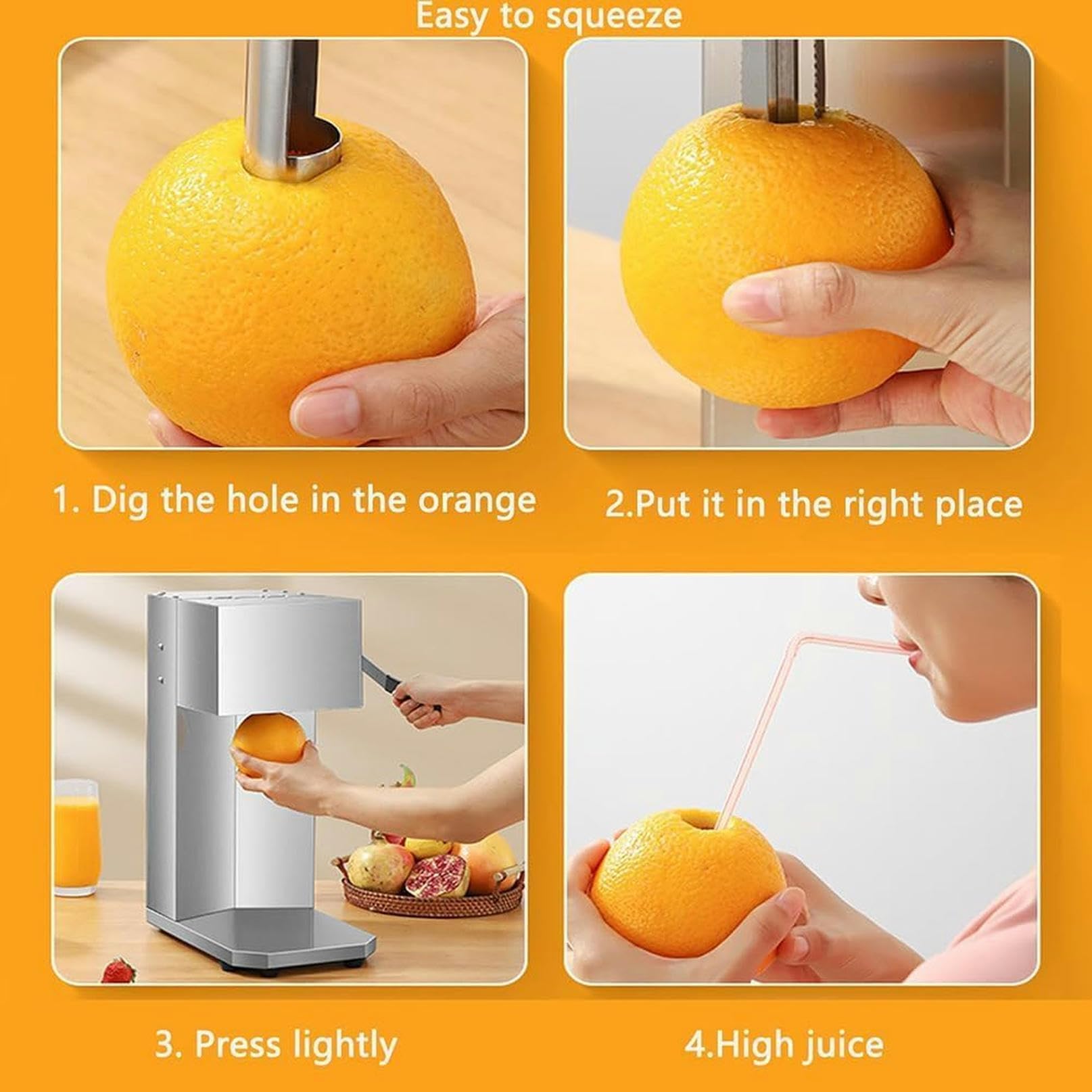 Exprimidor y trituradora comercial de acero inoxidable, exprimidor de naranja eléctrico, exprimidor sin esfuerzo en 3 segundos, fácil de limpiar, máquina de bebidas de jugo para uso