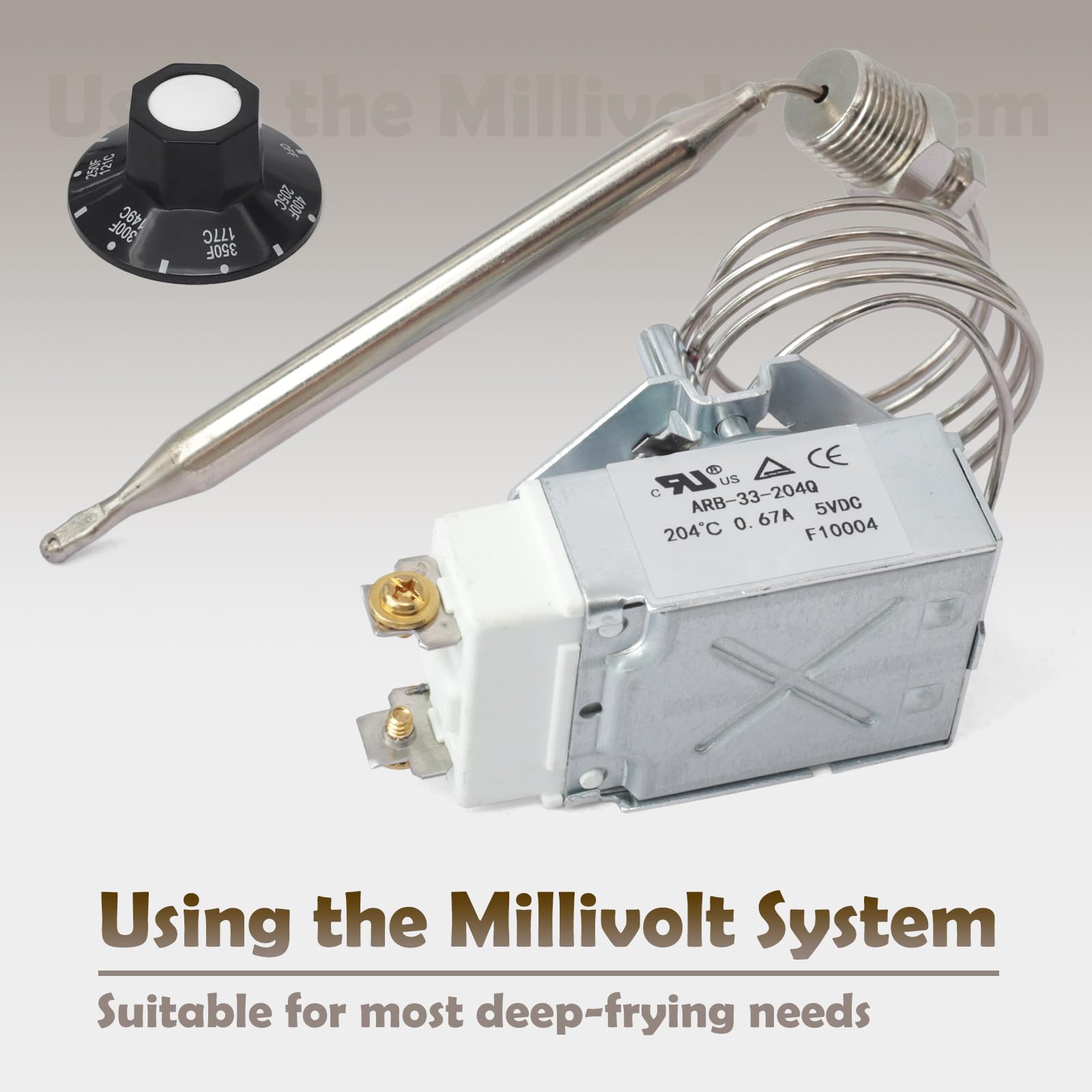 RX-2-24 - Termostato para freidora con interruptor de botón, compatible con freidora Robertshaw 5300-402, rosca de tubo exterior de 3/8 pulgadas, caja de contención, repuesto para Atosa