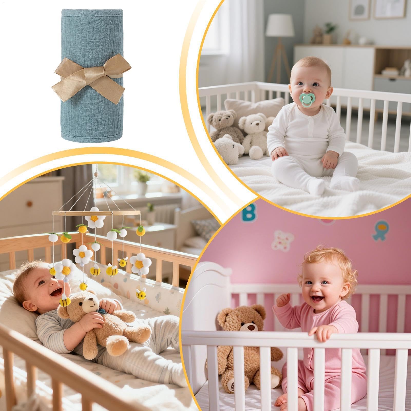 Mull - Protezione per lettino, 2 pezzi, con cinghie regolabili | Materassino fasciatoio per culla per le stagioni calde e la cameretta dei bambini, griglia di protezione per il letto