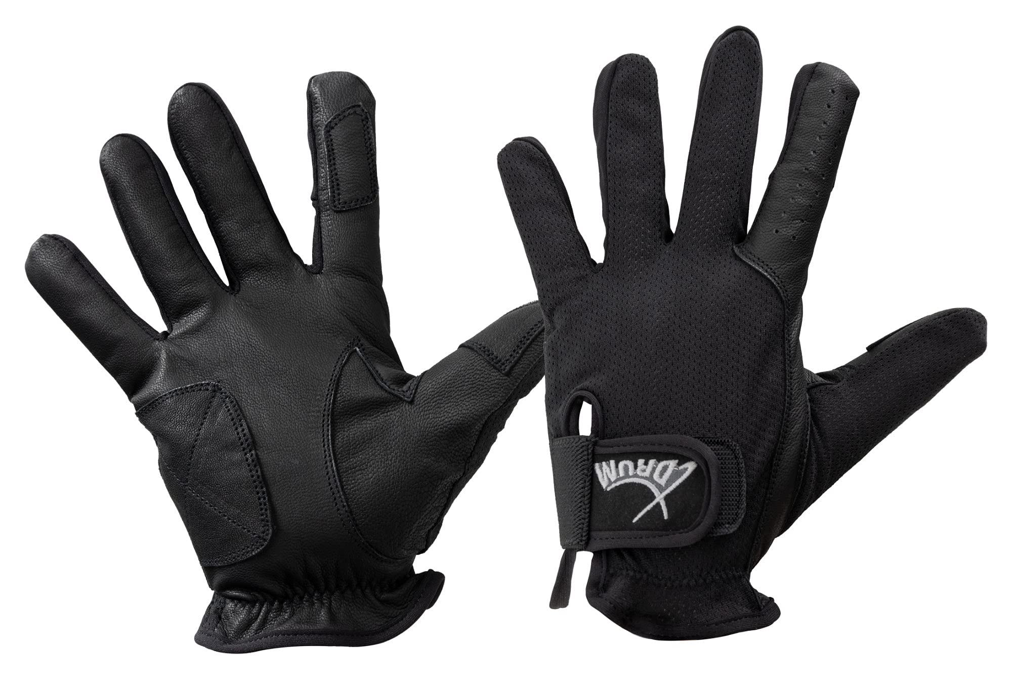 XDrum Gants De Batterie DGL-5F Taille L - Gants De Batteur pour Hommes - avec Doigts Longs - en Cuir Souple - Extérieur en Mesh - Noir