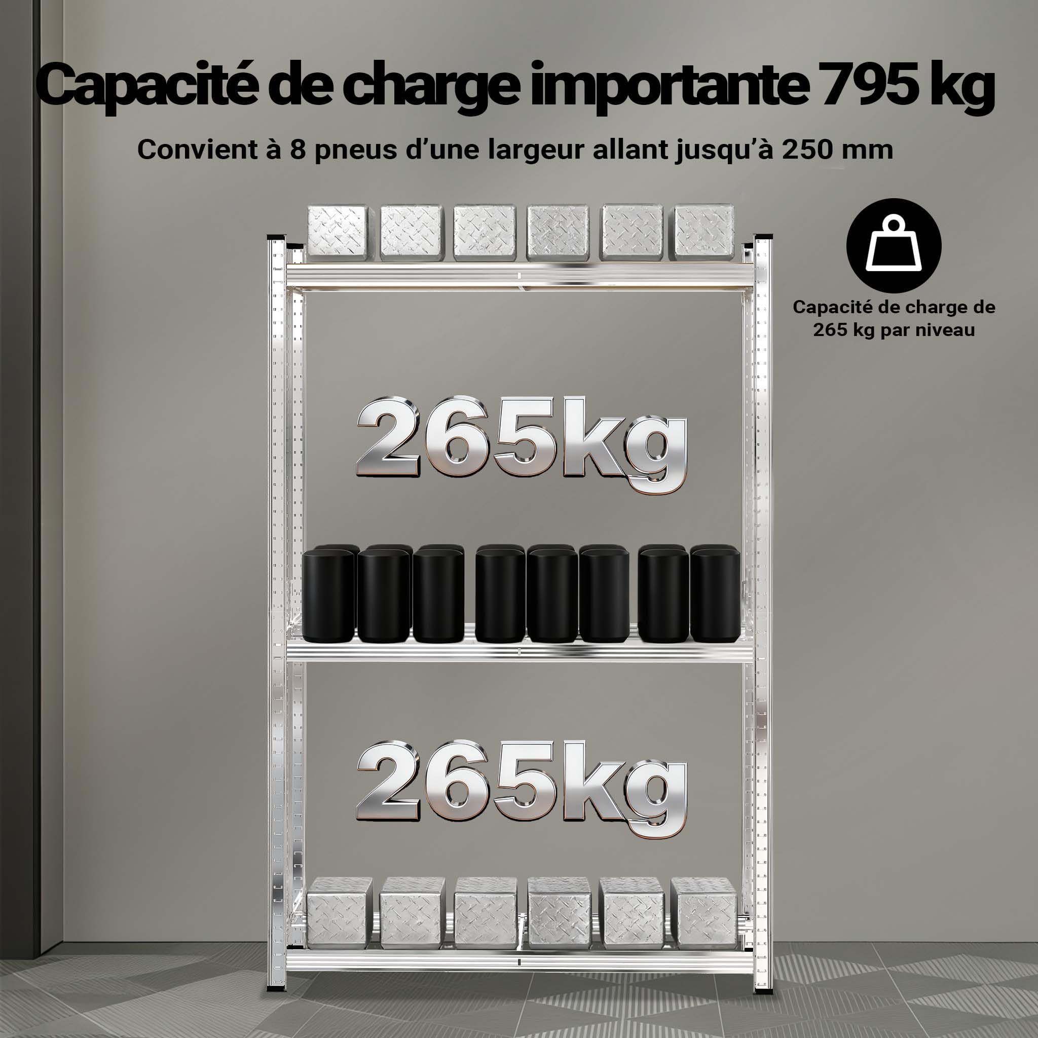WilTec Rayonnage pour pneus 795 kg Rack à pneus 180x120x40cm Etagère d’Atelier Charge Lourde Stockage