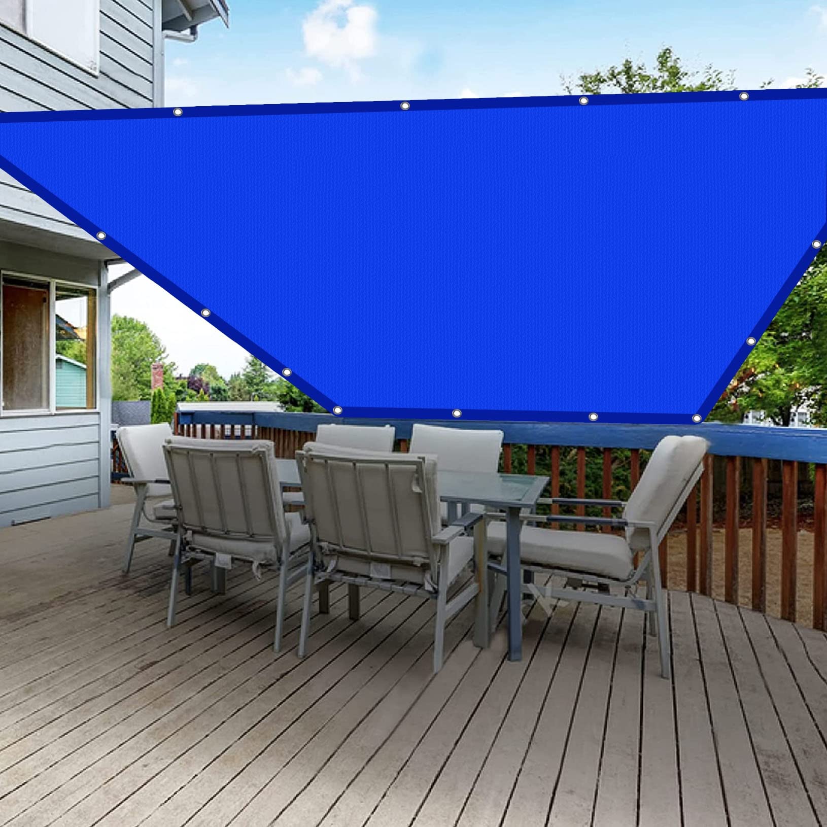 Voile d'ombrage rectangulaire 2.5x8m bleu foncé durable pour terrasse