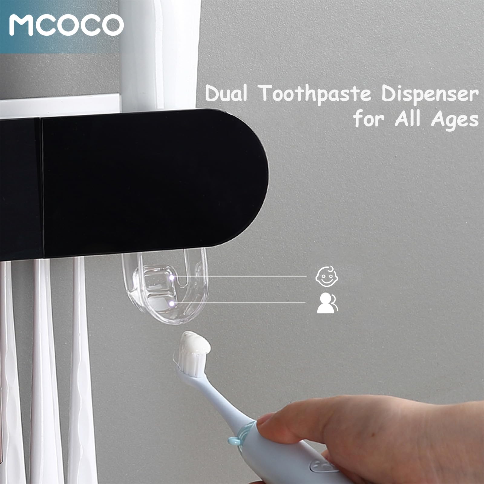 Soporte magnético para cepillos de dientes para baño, soporte magnético para cepillos de dientes con bandeja de gran capacidad y cajón para cepillos de dientes, 4 tazas, color gris