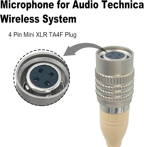 Single Microphone Headband Microphone Head Microphone Earpiece, Compatible with Audio-Technica Wireless Transmitter, Omnidirectional Condenser Mic, Beige (Hirose 4 Pin Plug)