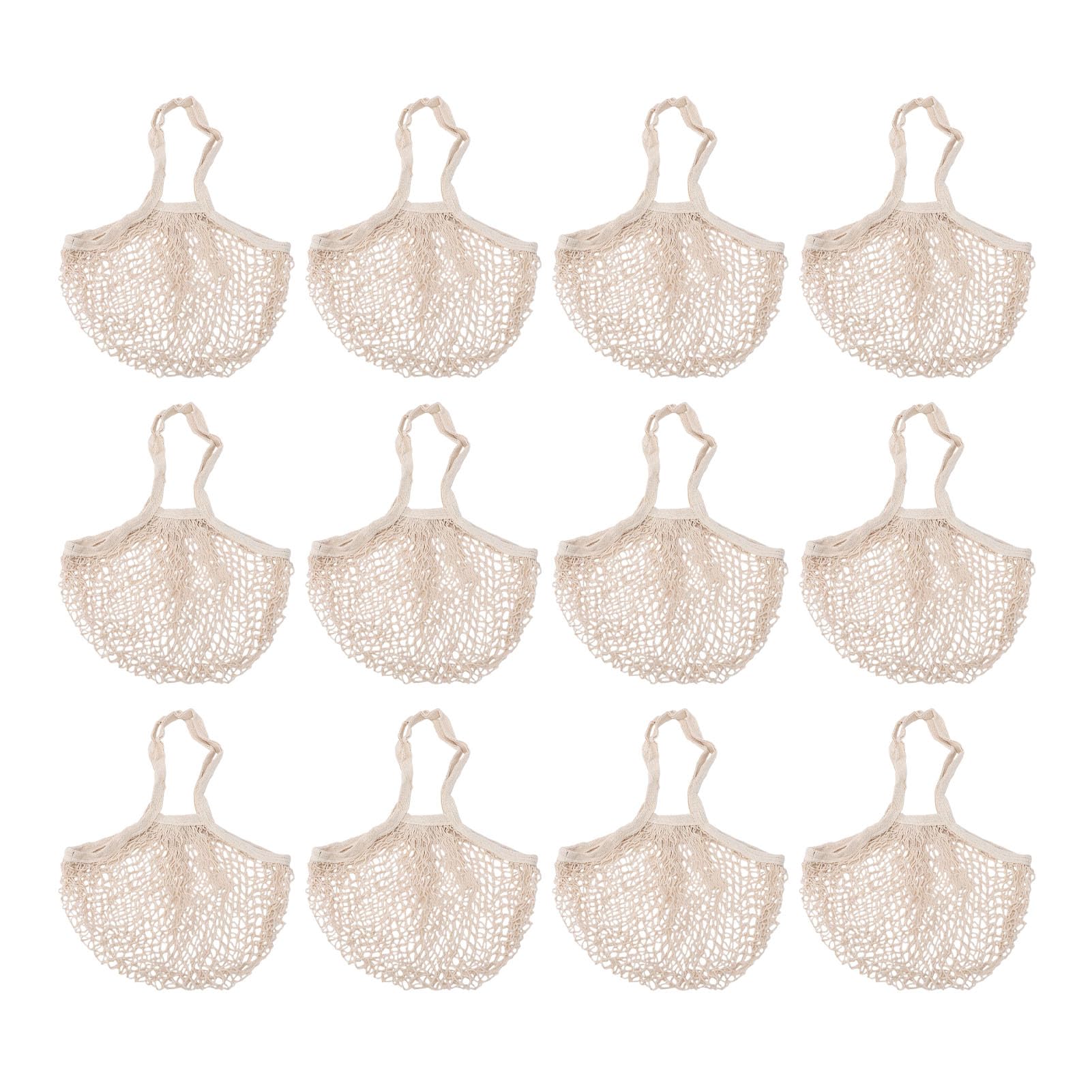 banapoy 12er-Pack Einkaufstüten aus Baumwollnetz, Wiederverwendbare Tragetaschen mit Großem Fassungsvermögen und 25 cm Langem Griff, für Obst, Gemüse, Einkaufen, Picknick