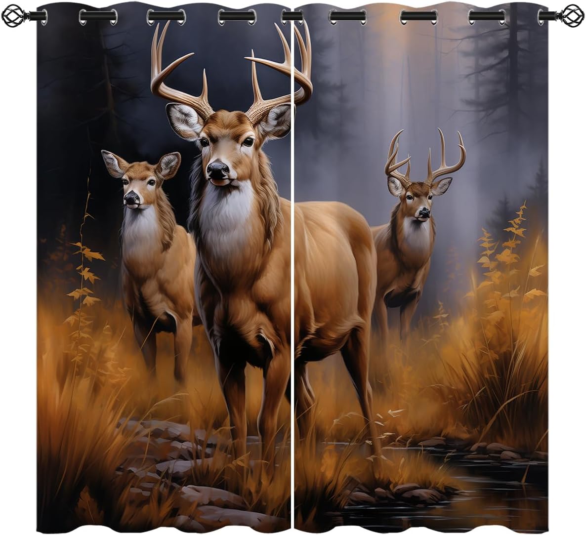 Wildlife Deer Blackout Curtains for Girls Boy Home Decor, Forest Animals Hunting Grommet Thermal Insulated Drapes Darkening Window Curtain for Bedroom Living Room, 55 x 63 Inch