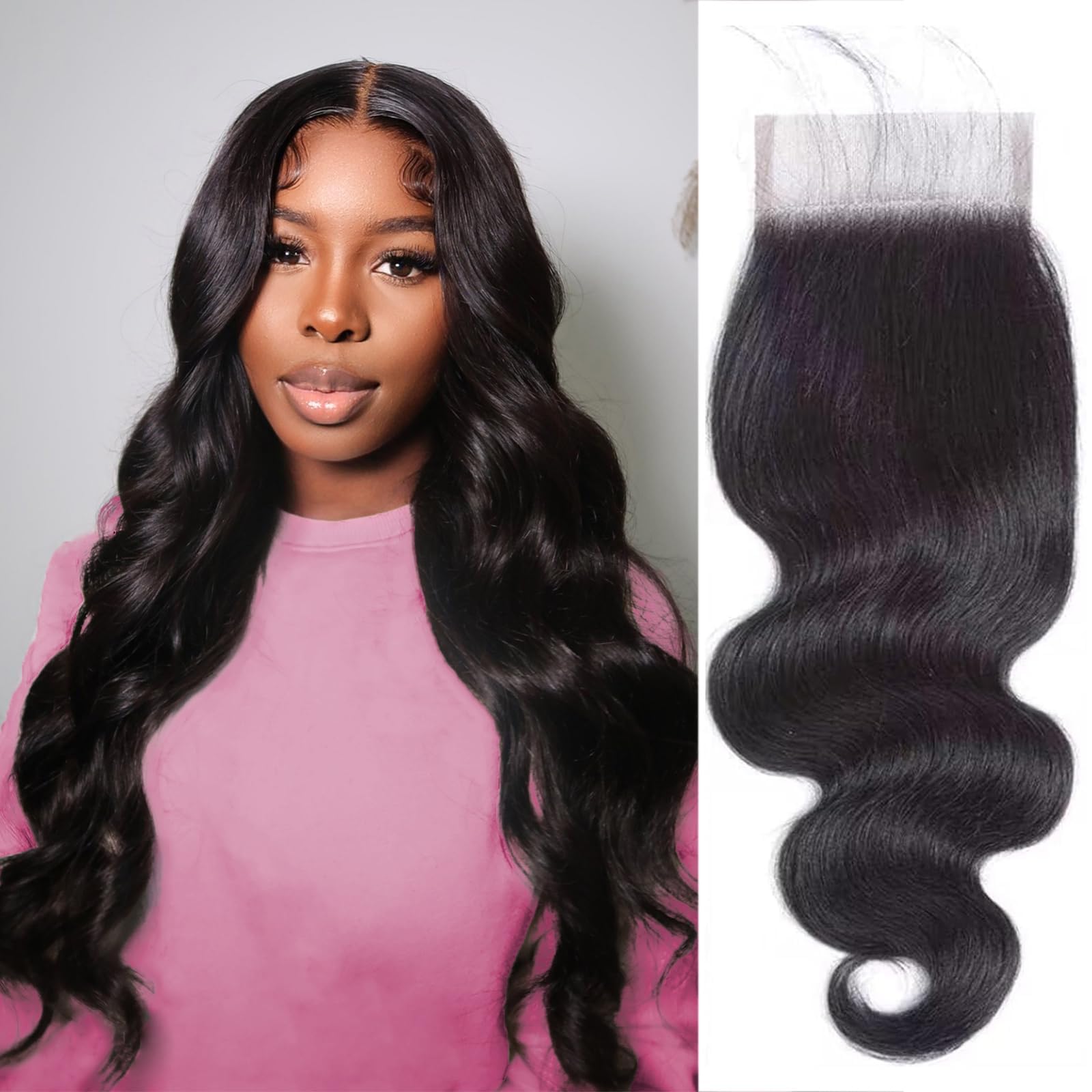 4x4 Lace Closure Human Hair Body Wave HD Lace Closure 14 Inch Free Part 100% Brazilian Virgin Human Hair Extensions 150% Density Pre Plucked Natural