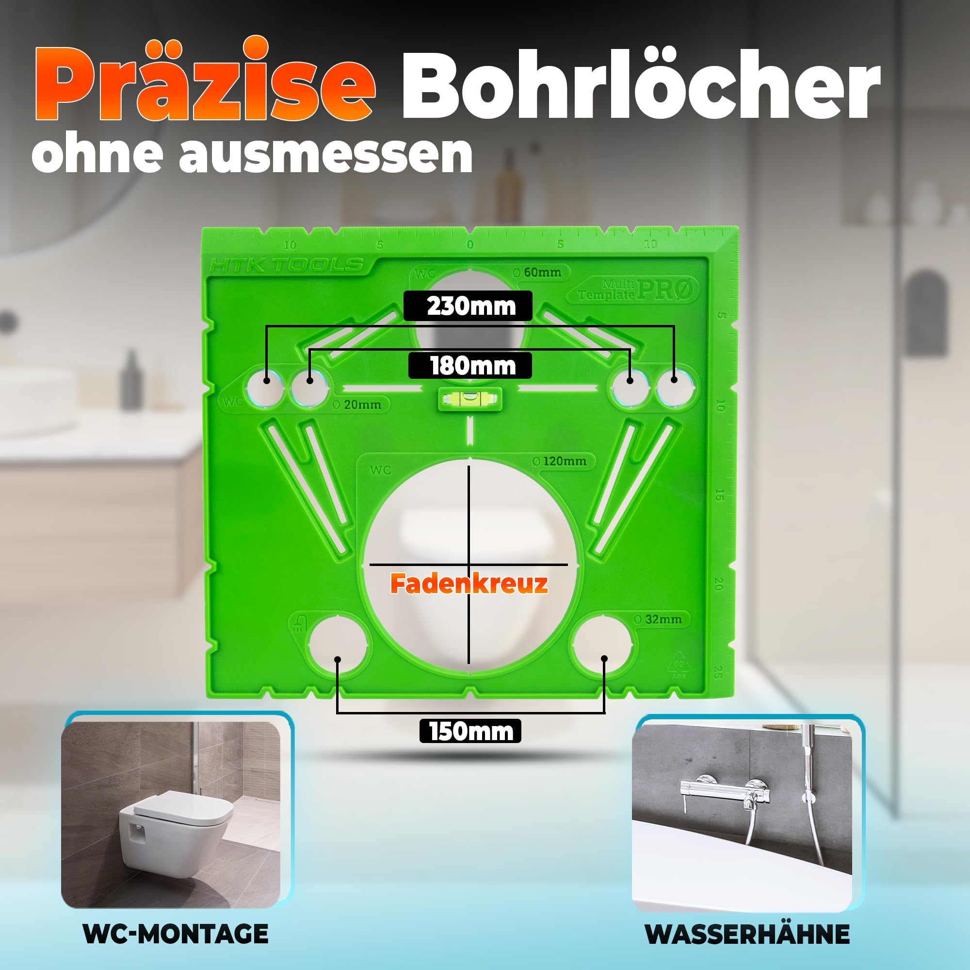 Profi-Bohrschablonen Bundle – Steckdosen-Bohrschablone bis 5 Dosen + WC & Multifunktions-Schablone PRO – präzise Bohrungen, perfekt ausgerichtet