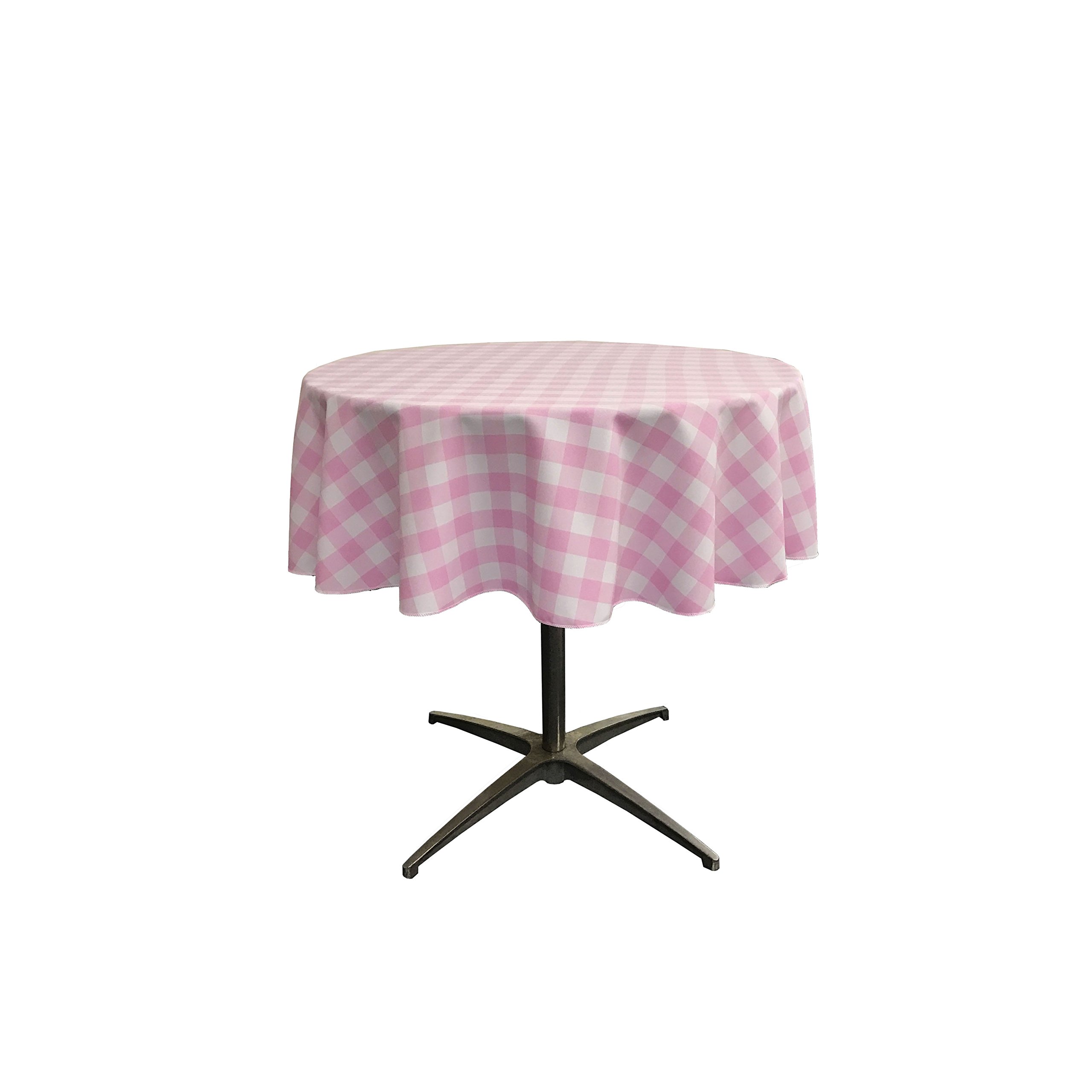La Linen Pink/White Poly Checkered Round Tablecloth, 51-Inch,