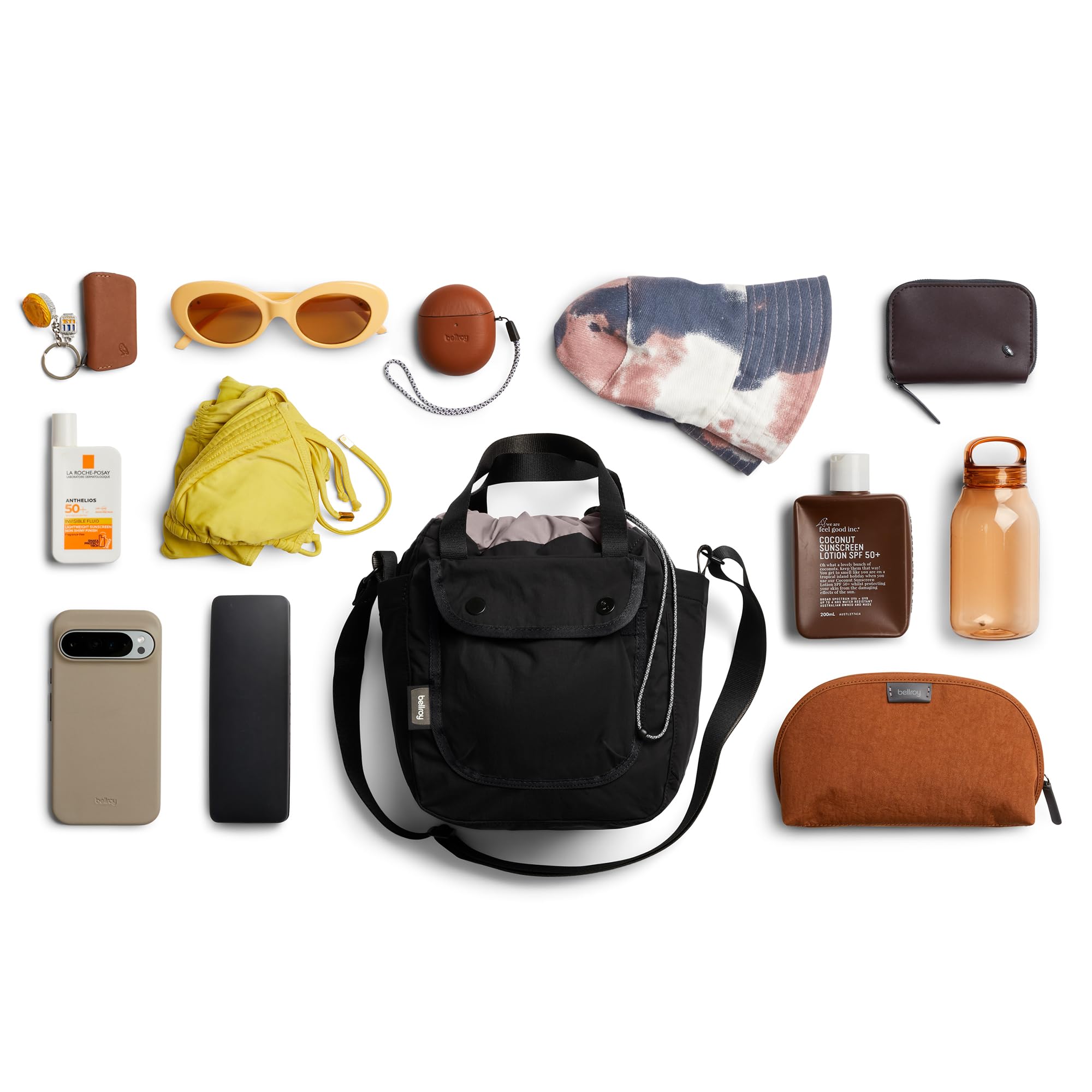 Bellroy Cinch Bucket Bag (bolso saco cruzado compacto 9 litros, con organización externa, bolsillo interno con cremallera, correa de hombro ajustable, y se puede llevar de tres formas) - Black