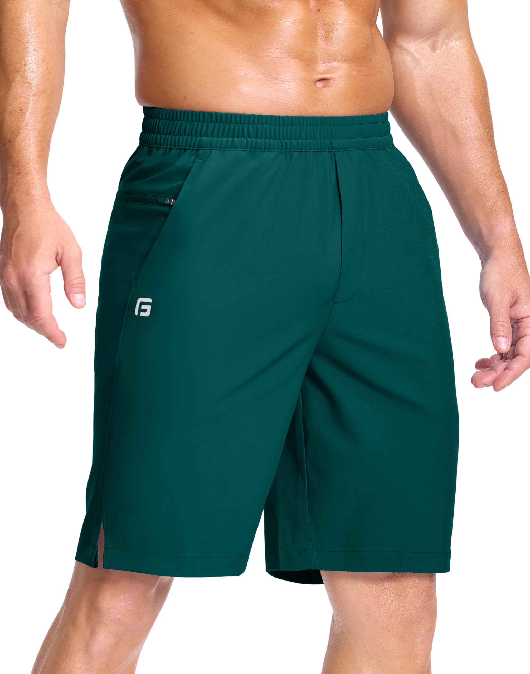GGJ Men's Lightweight Athletic Shorts with 2 Zipper Pockets 7"/9"/5" Gym Workout Running Quick Dry Tennis Shorts for Men