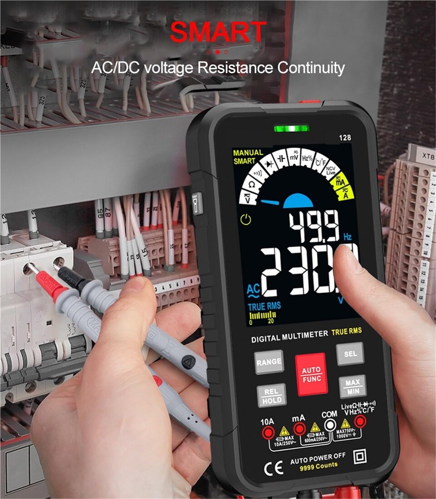 Multimetr Cyfrowy, 9999 zliczeń cyfrowy multimetr inteligentny automatyczny zakres 1000 V 10 A miernik testowy Ohm Hz pojemność REL True RMS AC DC