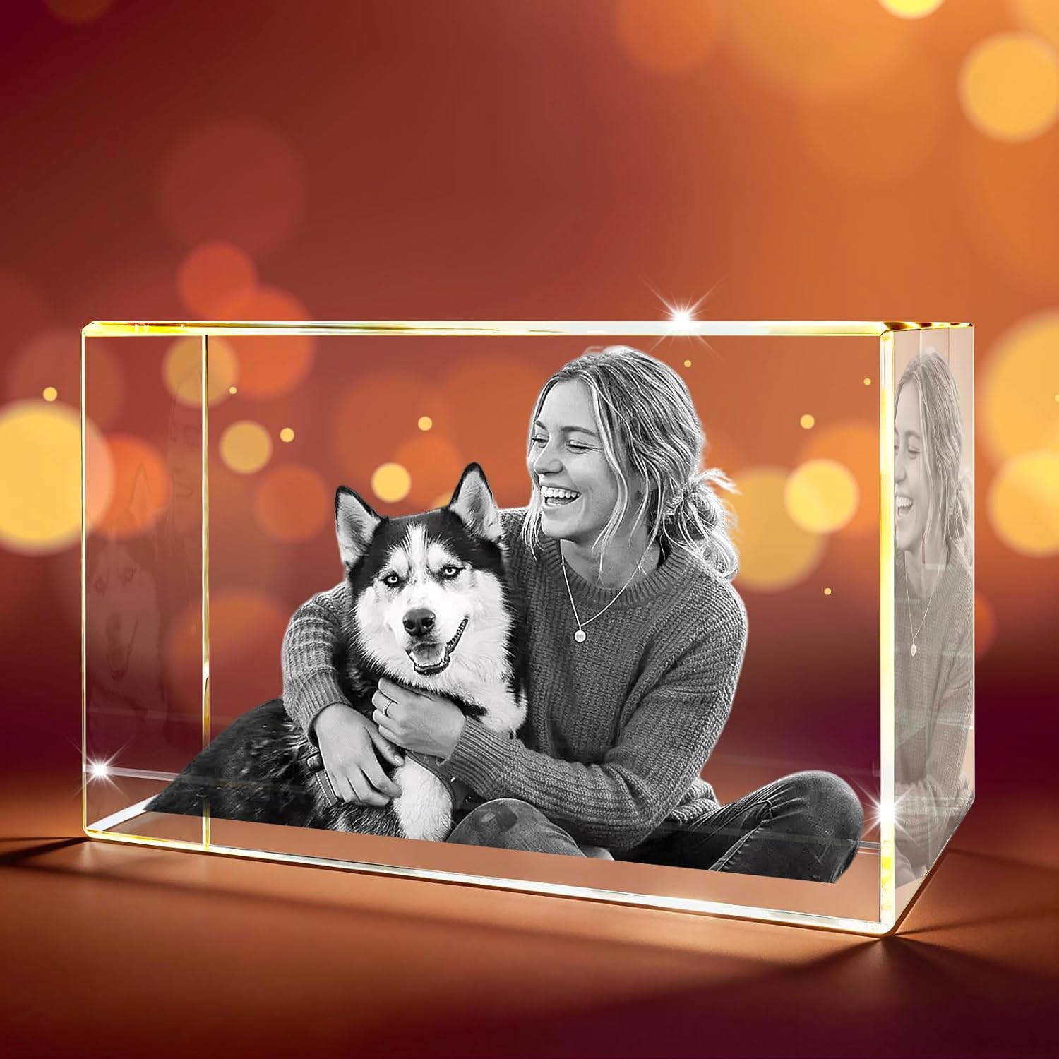 3D Crystal Photo Personalized, Personalized Mothers Day Gifts for Mom, Women, Wife, Her, Him, Men, Husband, Grandma, Great Customized Gift With Your Own Photo, Custom Glass 3D Laser Etched Picture Frame-Small Landscape Rectangular