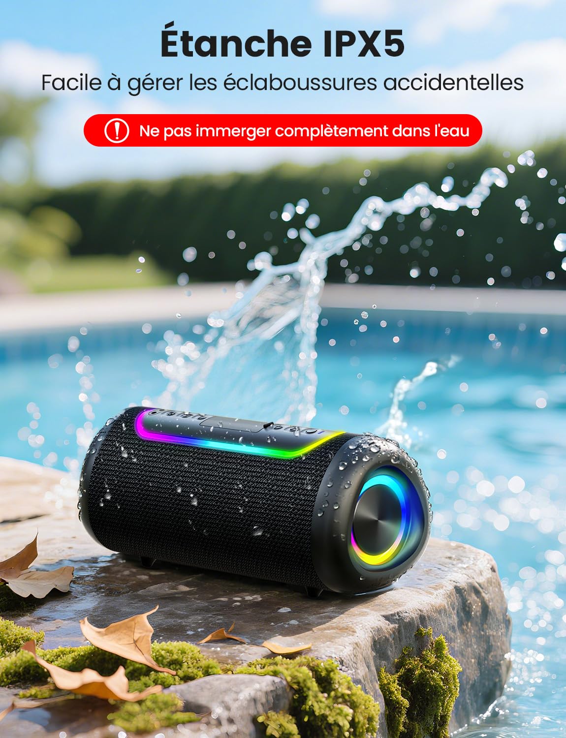 Enceinte Bluetooth Portable 30W Bluetooth 5.4 TWS 360° IPX5 Jusqu'à 30H Portée 30m