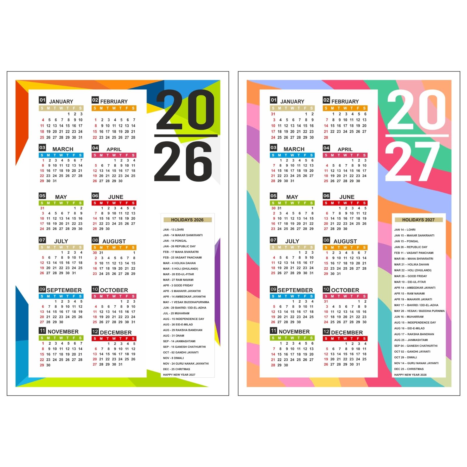 2026 2027 Calendar Poster โ 12x18 Inch Year at a Glance Wall Calendar | Modern Abstract Design | Stylish Planner for Home, Office, Study Room & New Year Gift
